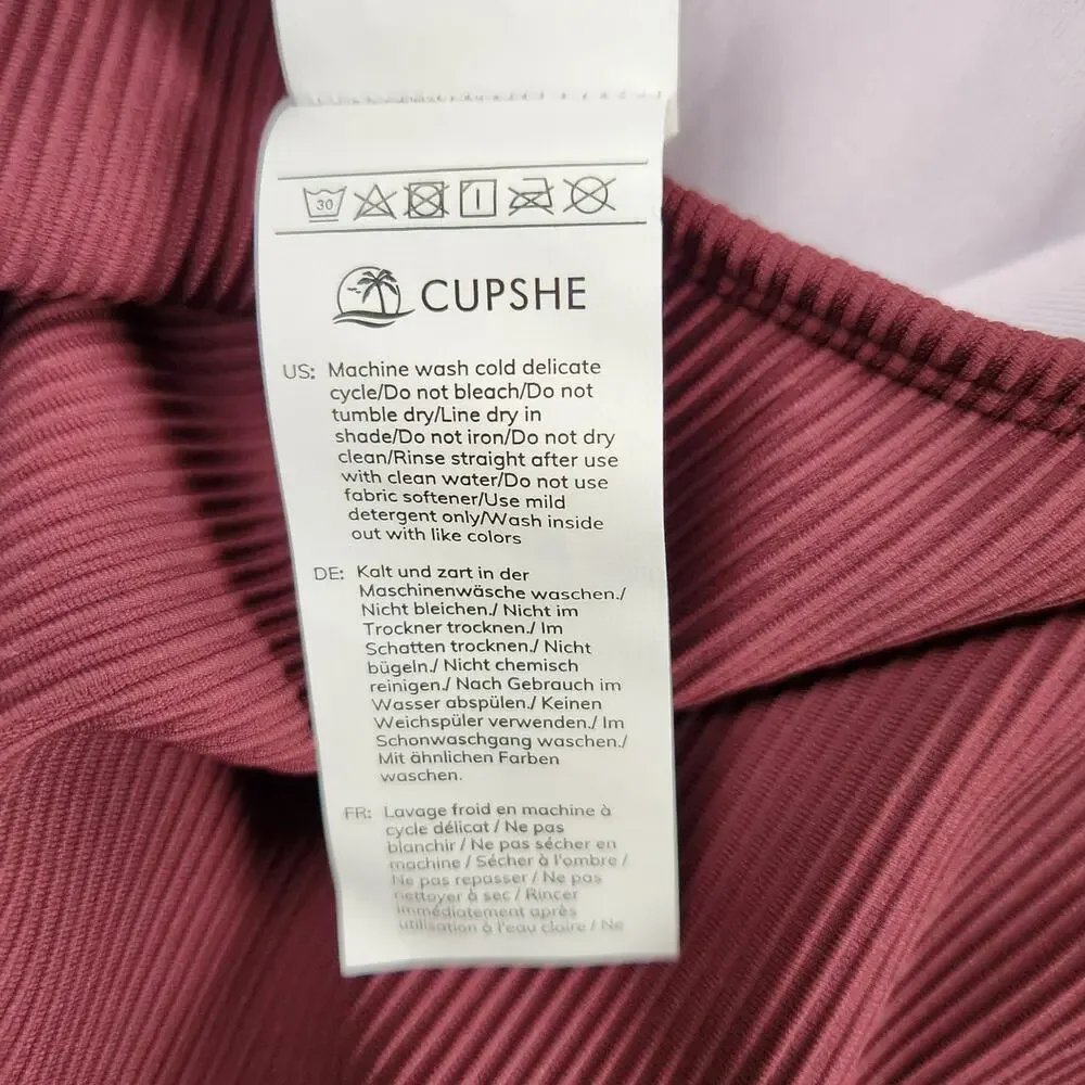 🌼NWT Cupshe Swimsuit Large One Piece Removable Cups Adj Straps Ribbed Burgandy - Picture 11 of 16